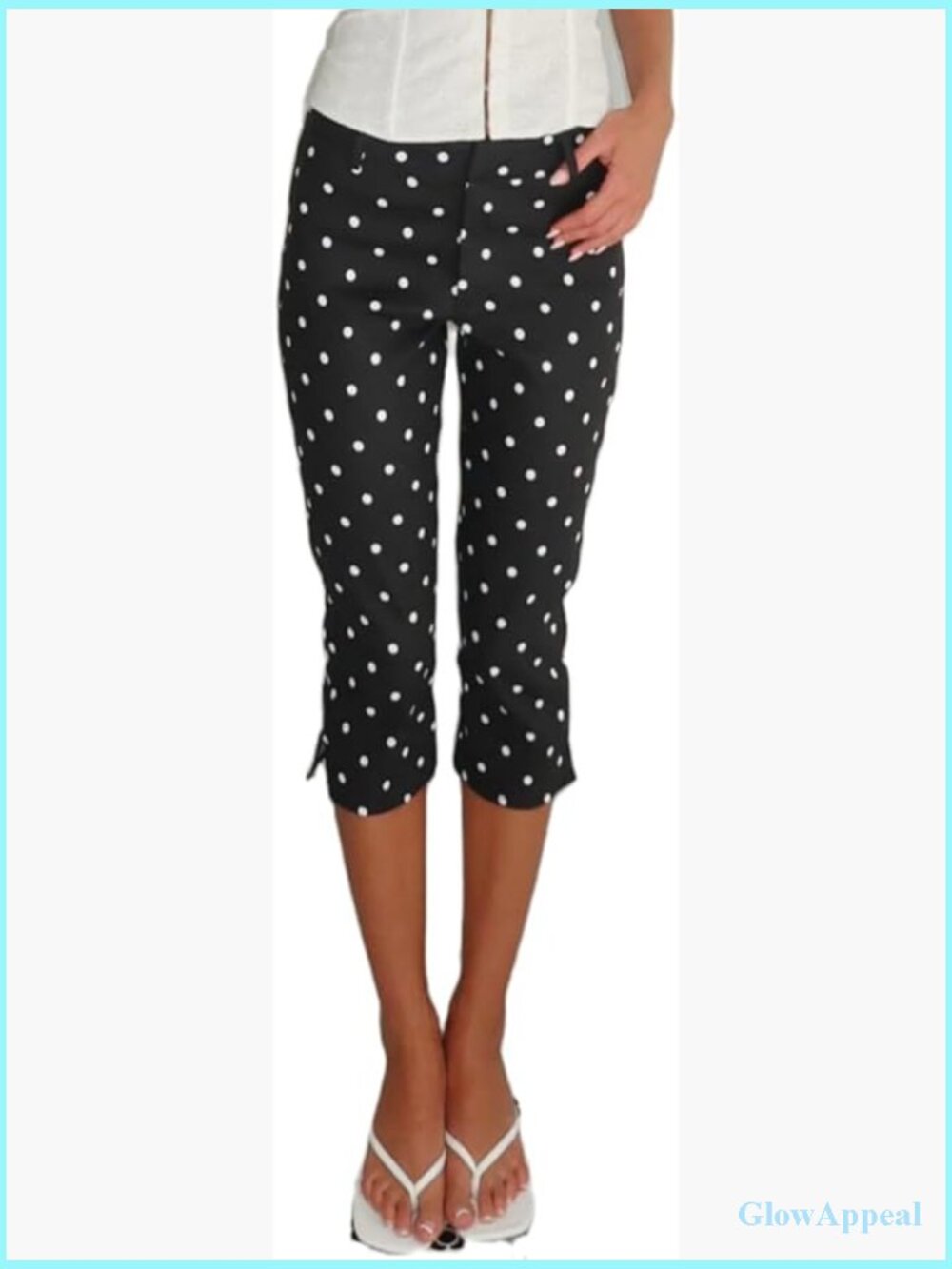 Fold Over Capri Leggings Low Rise Bow Tie Split Workout Cropped